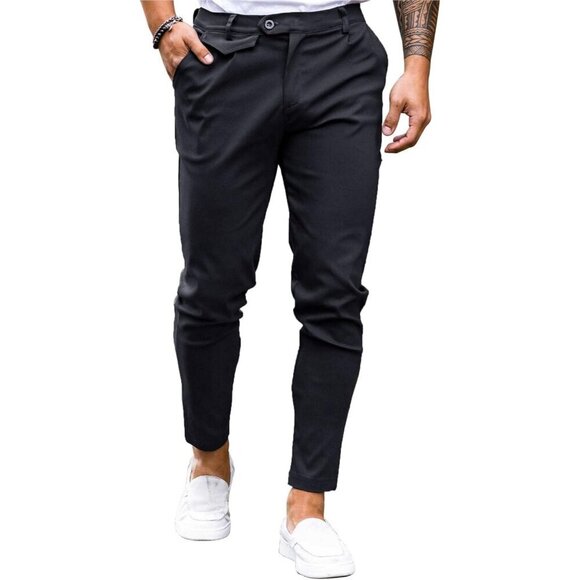 🆕Men Black Slim Fit Front Stretch Skinny Tapered Dress Pant Comfort Casual Pant - Picture 1 of 5